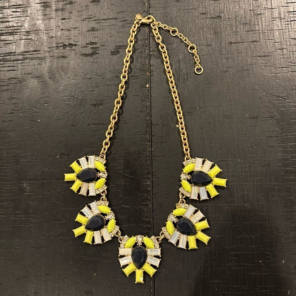 J. CREW Statement Collar NECKLACE Blue Rhinestone Yellow Jeweled​​